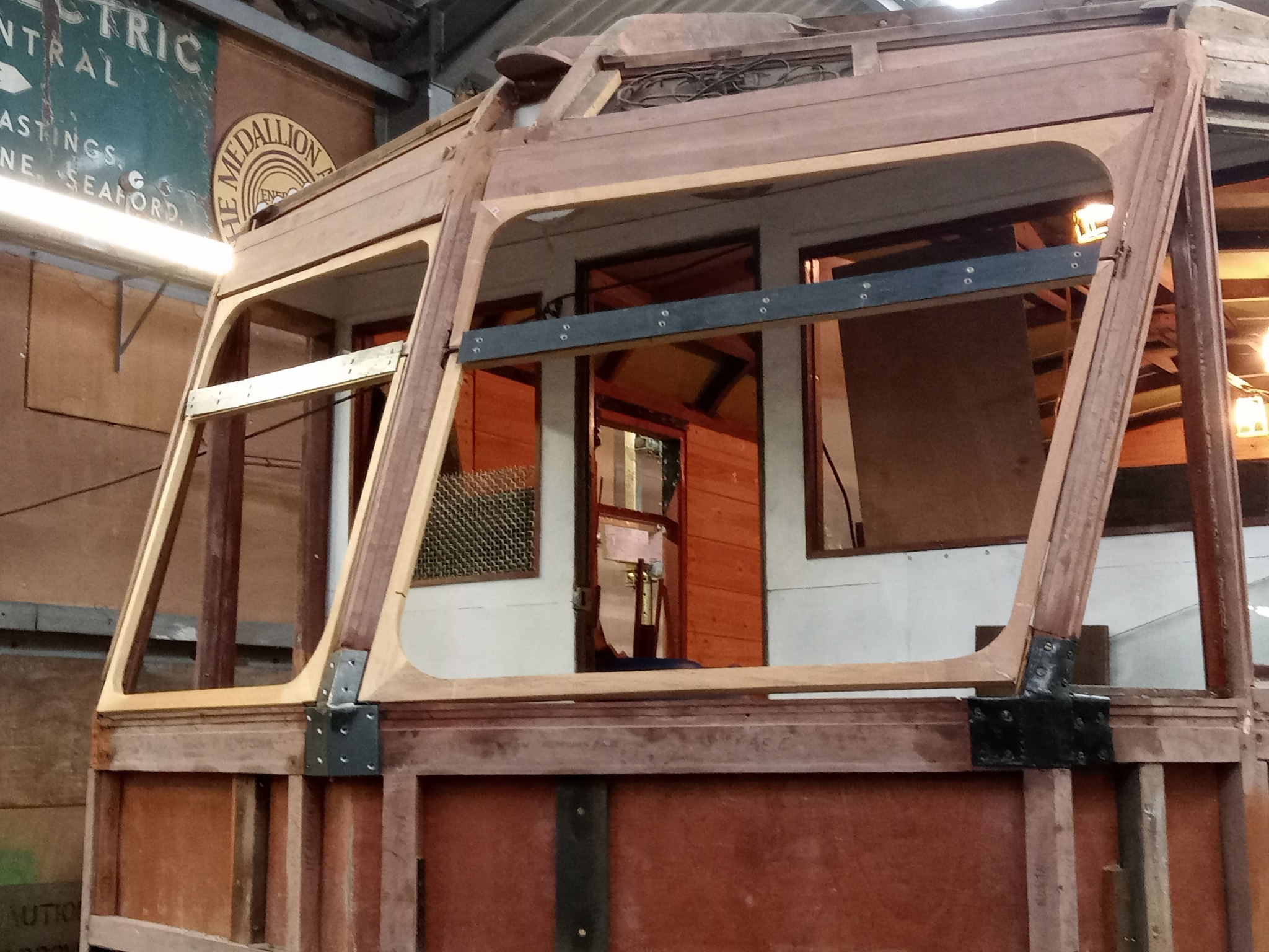 Railcar cab window frames trial fitting.